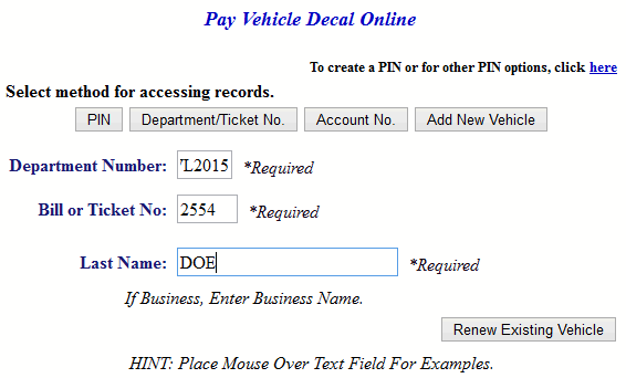 Department/Ticket search example