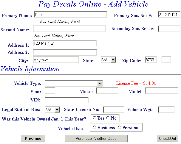 Add additional vehicle example screen