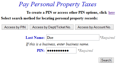 Search by password example screen