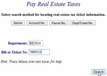 search by department and ticket number example