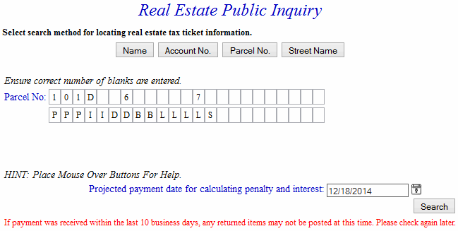 search by parcel number example